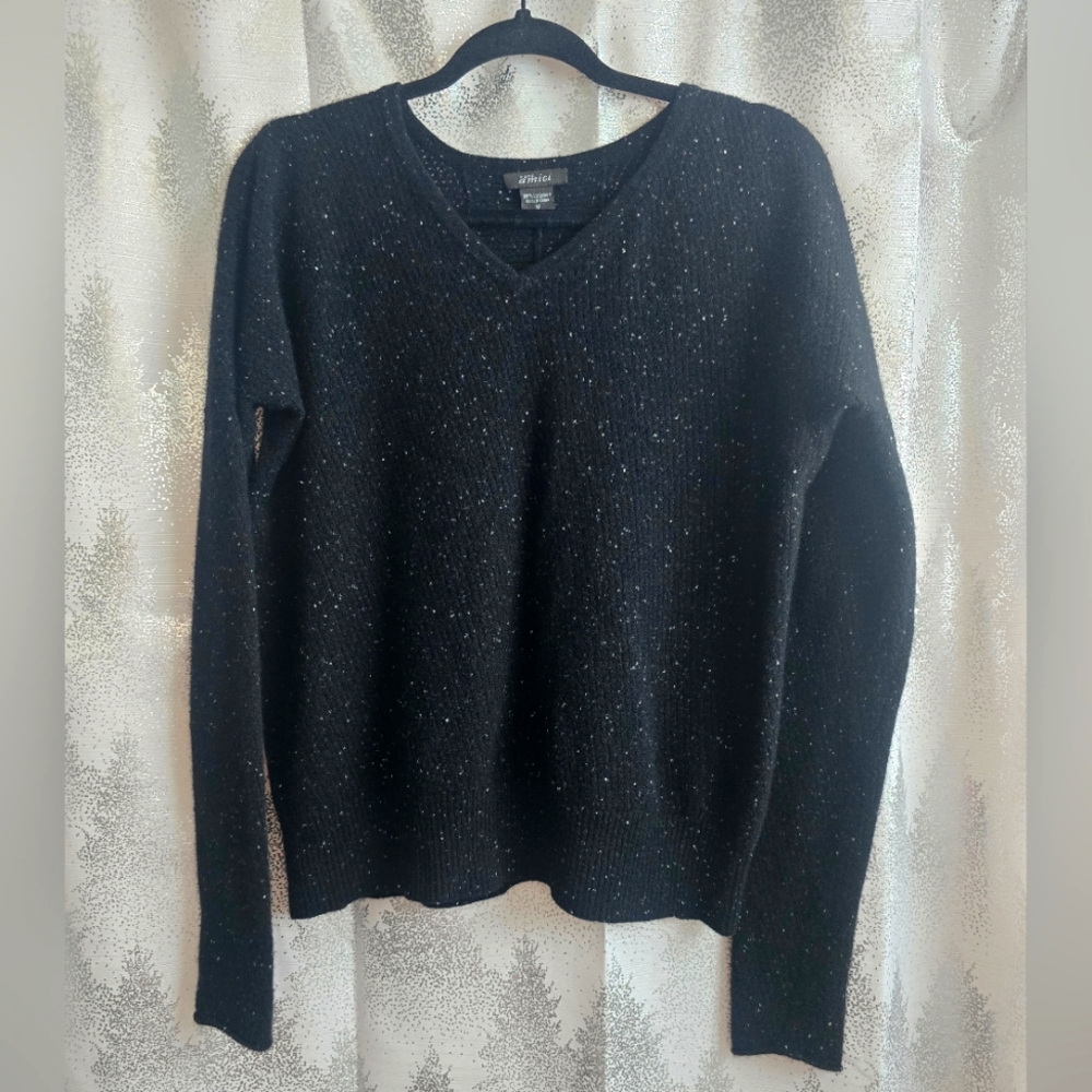 Pure Amici Cashmere sweater sz M black V neck